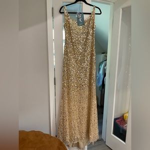 Size 8 Mac Duggal Gold Sequin Gown